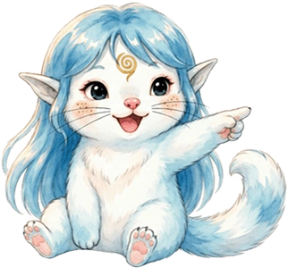 Mofu the magazine mascot pointing excitedly